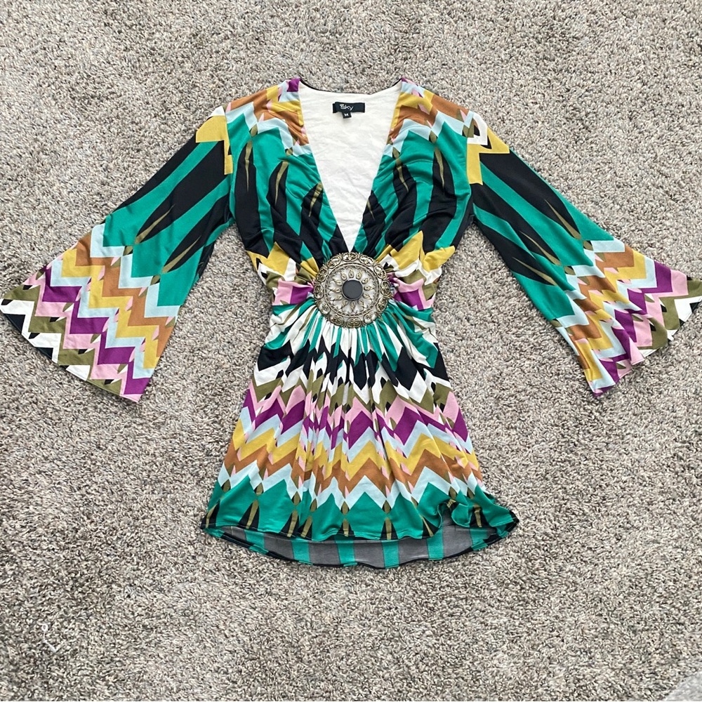 Sky Top Long Sleeve Chevron Mardi Gras Style M